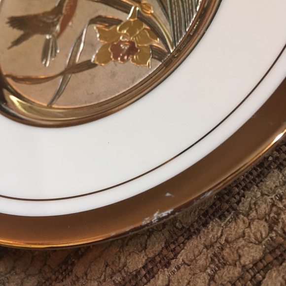 Vintage Chokin Etched copper Gilded Hummingbird Dish 6” - Picture 10 of 15